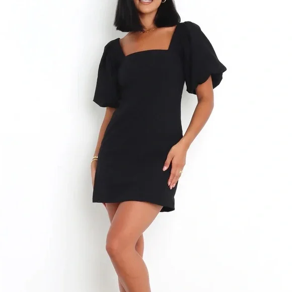 sndys black mini dress LONG SLEEVES BLACK GOWN WITH DRAPPED RED ROSES | CULT MIA main image 0